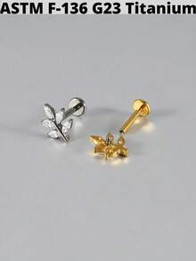 1 件 G23 钛金 CZ 花朵/蝴蝶唇钉内螺纹 CZ 雪花耳轮耳屏软骨耳轮耳环身体穿孔首饰 - 如圖 - 查看 7