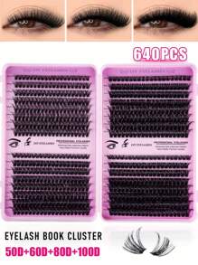 640 Pieces Of 10D+20D+30D+40D+50D+60D+80D+100D Fine Hammer Fixed Eyelash Extension Kit D Single Natural Volume Can Be Reused, Lightweight, Easy To Apply Eyelashes, Suitable For DIY Eyelash Extension