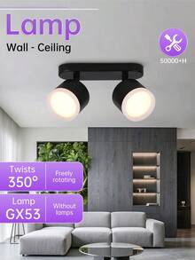 CANMEIJIA GX53 Base Rotatable 350° LED Recessed Ceiling Light, Dual/Triple Head Wall Lighting Fixture, Suitable For Home, Living Room, Kitchen, Dining Room, Bedroom, Attic, Store, Cafe, Restaurant, Corridor - GX53 Lamp Holder (rotatable Horizontally 350° and Vertically 90°) - View 1
