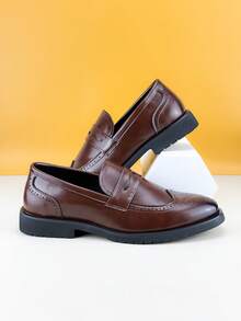 时尚简约男士便士乐福鞋牛津鞋优雅绅士皮革正装鞋布洛克鞋商务正装鞋纯色防滑鞋底休闲鞋男派对婚礼新郎鞋，春夏秋季，加大码正装/商务正装