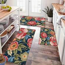 1 pieza, Decoración para el hogar, Alfombra, felpudo o tapete de cerámica de diatomita con patrón floral vintage impreso, antideslizante, rectangular con impresión 3D, apto para sala de estar, dormitorio, pasillo, baño, lavandería - Alfombras de poliéster, aptas para decoración de interiores y exteriores del hogar