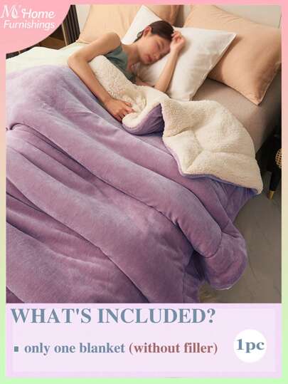1 件紫色牛奶绒和羔羊毛双层绗缝超柔软传统法兰绒珊瑚绒毛毯，适用于沙发、办公室、卧室、旅行和露营，四季多用途毛毯，可机洗，适合男孩、女孩和学生