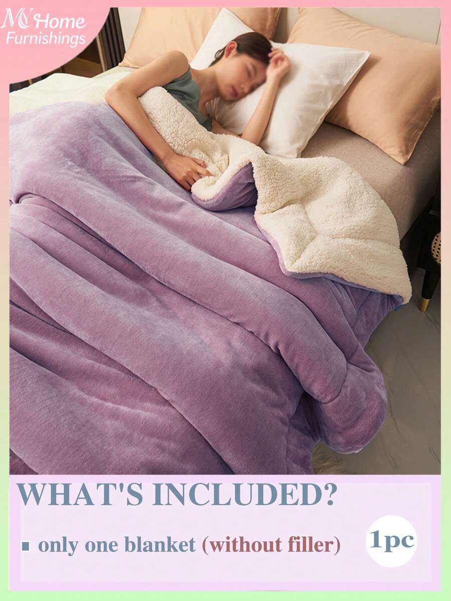 1 件紫色牛奶绒和羔羊毛双层绗缝超柔软传统法兰绒珊瑚绒毛毯，适用于沙发、办公室、卧室、旅行和露营，四季多用途毛毯，可机洗，适合男孩、女孩和学生