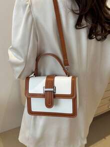 迷你时尚女士绗缝翻盖手提包，休闲单肩斜挎方包，可装手机和口红，撞色设计，通勤百搭 - 彩色 - 查看 3