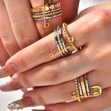 1pc New Multi-Layer 18K Gold Plated Ring, Gift - Stainless Steel Ring - View 9