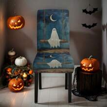 1/4/5/6/7/36件万圣节主题鬼怪印花椅套/椅套套装适用于室内居家餐厅酒店现代日常装饰,派对装饰,婚礼装饰,餐厅装饰,厨房装饰,桌布适用于方桌,弹力椅套可水洗