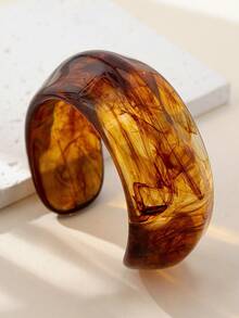 3pcs/1pc Vintage Fashion Exaggerated Oversized Malachite Color System Brown Resin CCB Thick Cuff Bracelet Set, Personalized Minimalist High-End Adjustable Stackable Jewelry Suitable For Women Men, Party, Daily Matching (Random Pattern) - Multicolor - View 5