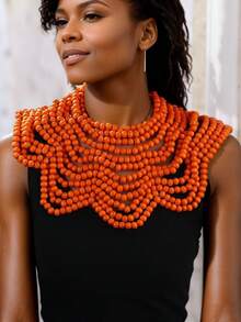 1 件夸张女士围兜项链围巾，多层波西米亚彩色木珠优雅项链，西方珠宝，女士派对配饰 - 彩色 - 查看 10