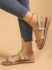 Women's Flat Sandals, Roman Style Beach Shoes, Woven Rope Fashionable Ladies Sandals