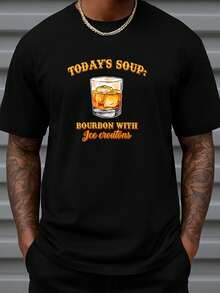 Young Men Graphic T-Shirt Today's Soup: Bourbon With Ice Croutons Cotton For Clubwear - 黑色 - 查看 5