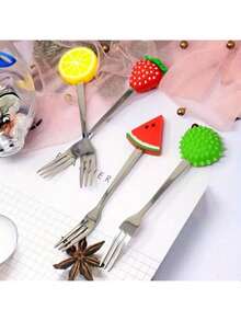 18/9/6/5/4/3/2/1件可爱卡通水果叉，水果、布丁、冰淇淋、甜点、面条、沙拉，不锈钢叉，多种颜色，非常适合甜点和蛋糕，厨房和餐具，返校、自助餐厅、水果、派对、野餐