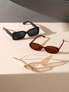 3pcs European & American Style Square Frame Fashion Glasses, Fashionable Triangle Design - Multicolor - View 4