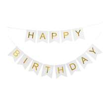 1 套白色生日快乐纸质挂旗，现代金属字母图形装饰拉旗，适用于生日派对活动装饰