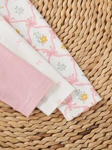 3件套女婴长袖可爱卡通连体衣，秋冬季 - 淺粉色 - 查看 7