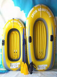 Small PVC Inflatable Water Recreation Boat/Raft, 2 Person Inflatable Fishing Boat/Dinghy - Yellow - View 2