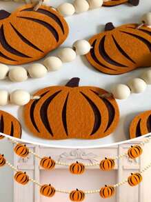 2 件 7.5 英尺南瓜木制万圣节横幅，秋季毡南瓜花环，预组装秋收南瓜花环横幅，适用于秋季感恩节派对、万圣节、卧室、鬼屋、壁炉墙、室内、室外、生日、家居悬挂装饰