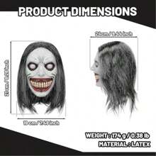 Maschera spaventosa di Ognissanti, maschera da demone sorridente, maschera da esorcista realistica e inquietante con capelli, costume da malvagio, accessorio per feste e cosplay per adulti, costumi e accessori per Ognissanti.