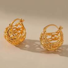 1 Pair Fashion Hollow Ball Earrings For Women, Elegant Openwork Sphere Earrings, Birdnest Circle Hoop Earrings For Casual, Holiday, Party