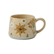 1/2 包带手柄陶瓷咖啡杯，360ml/12oz 复古花朵陶瓷咖啡杯，手工装饰美学茶杯，适用于拿铁、茶、牛奶、热可可，适用于洗碗机和微波炉