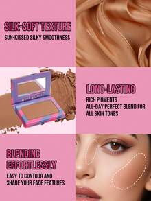 Misslyn 古铜修容粉——海滩妆容必备！高显色度，粉质细腻柔滑，自带镜子。持久妆效，轻盈透气，易于晕染。是打造Y2K复古妆容的理想之选，完美适用于派对、海滩、旅行、度假、露营、户外活动。时尚玫瑰肤色女孩的最佳旅行和假日妆容之选。