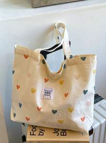 Cherry Print Simple Bucket Large Shoulder Tote Bag, Student Girl Shoulder School Bag