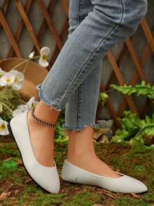 2025 Autumn Women's Ballet Flats Slip On Summer Shoes - White Round Toe Flat Casual Loafers For Women, Lightweight Breathable Comfortable Daily Wear