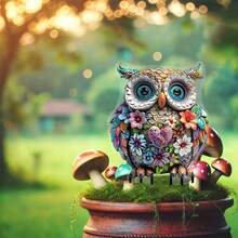 梦幻波西米亚风格亚克力猫头鹰花园桩，7.87 英寸 X 5.5 英寸 - 防风雨户外盆栽和花园装饰，异想天开的庭院艺术 - 多彩的 - 查看 5