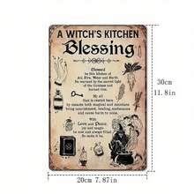 Vintage "A Witch's Kitchen Blessing" Metal Wall Plaque - 8x12 Inch Iron Decor, Rustic Style For Home, Living Room, Garden - Durable, High-Quality Iron With Witchcraft Symbols And Spells - Ideal Holiday Gift, Witchy Home Decor - 1 cái - Xem 3