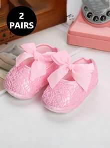 1 paire de chaussures bébé design nœud papillon mignon, chaussons plats souples antidérapants pour intérieur et extérieur pour bébé