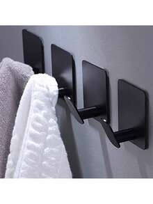 2pcs Adhesive Towel Hooks/Bathroom Wall Hooks - Black/Silver Heavy Duty Self-Adhesive Hooks, Can Be Stuck On Bedroom, Kitchen Doors To Hang Bathrobes, Coats, Clothes, Towel/Coat Hooks, Wall Hooks, Stick On Bathroom Or Kitchen, Stainless Steel Material, 4pcs Set, Home Decor, Valentine's Day Gift, 2026 Essential - Multicolor - View 2