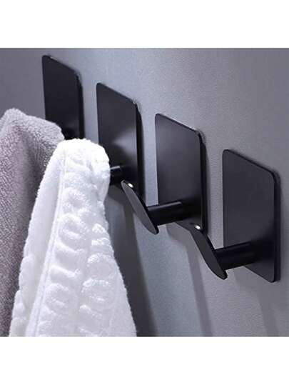 2pcs Adhesive Towel Hooks/Bathroom Wall Hooks - Black/Silver Heavy Duty Self-Adhesive Hooks, Can Be Stuck On Bedroom, Kitchen Doors To Hang Bathrobes, Coats, Clothes, Towel/Coat Hooks, Wall Hooks, Stick On Bathroom Or Kitchen, Stainless Steel Material, 4pcs Set, Home Decor, Valentine's Day Gift, 2026 Essential