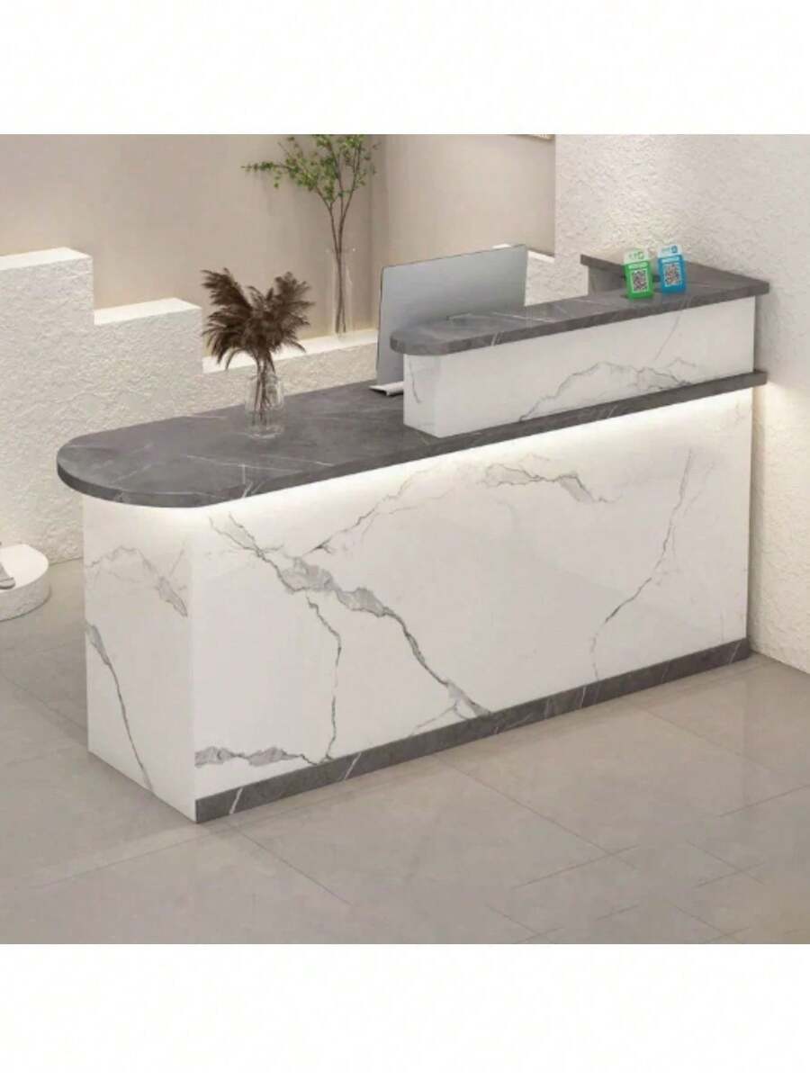 Modern Reception Desk With Drawer And Lock 120cm - 灰色 - 查看 1