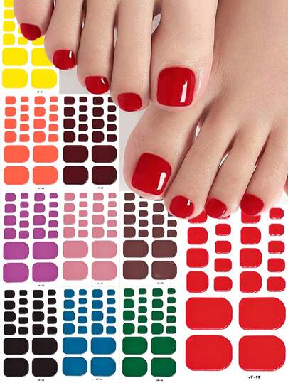 10Sheets Solid ToeNail Art Stickers,220pcs Glitter Gloss Finish Solid Color Nail Wraps Oval Shaped Self-Adhesive Summer Nail Decals,10Color Single Use Nail Stickers For Women & Girls DIY Manicure Nails Nail Supplies