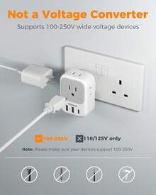 Adaptador Europeo Viaje, Universal Europa Enchufe de Corriente con 3 USB (1 USB C), Cargador Tipo C con 4 Salidas CA, Travel Essentials Adapter Americano\/México a Europa para Italia, España - Gris - Ver 11