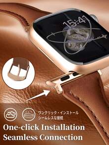 Correa de reloj de cuero genuino para mujer, se ajusta a 38/40/41mm, 42/44/45/46/49mm, diseño delgado y de moda para señoritas, compatible con SE/S10/S9/S8/S7/S6/S5/S4/S3/S2/S1, correa ajustable ultra delgada y suave, correa marrón con caja de oro rosa, 2 en 1 protector de reloj y correa - Marrón - Ver 8