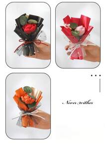 1pc 15*12cm Delicate Mini Handmade Knitted Bouquet With Tote Bag - Two Colors Sunflower Bouquet, Home Decor, Room Decoration Gift, Matte Thick Tote Bag With Thank You Label And Ribbon, Teacher Gift - Perfect For Indoor, Outdoor, Dating, Party, Festival, Home, Office, Mother's Day, Father's Day, Christmas, Graduation, Thanksgiving, Valentine's Day, Wedding, Teacher's Day, Ideal Gift For Family, Teachers, Relatives And Friends