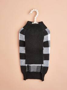 1pc Autumn/Winter Warm Versatile Lazy High Elasticity Comfortable Sleeveless Knit Woolen Colorblock Retro Plaid Pullover Pet Sweater - Black and White - View 7