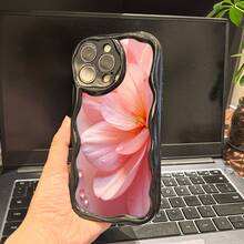 Funda para teléfono (1 unidad) con diseño ondulado para phone X/11/12/13/14/15/16 Pro. Diseño bonito con delicadas gotas de flores rosas estampadas. - Blanco - Ver 2