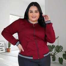 Women's Plus Size Bomber Jacket – Comfortable, Stylish And Ideal For Cold Days - Burgundy - View 1