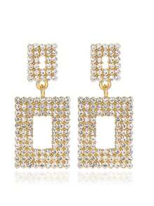 1 Pair Luxury Full Crystal Geometric Square Stud Earrings For Party, Wedding, Banquet