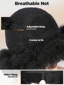 African Headband Wig, Short Curly African Wig, Women's Natural Black Glueless African Wig With Headband, African Curly Wig With Headband, Synthetic African Headwrap Wig, Women's African Wig - Black - View 10