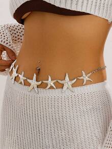 1 件优雅迷人的波西米亚海星时尚腰链，夏季银金首饰，性感身体链比基尼腰带，海滩度假