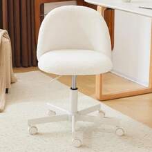 Modern Vanity Chair With Back, Velvet Desk Chair For Girls, Small Office Chair With Silent Wheels, Stylish And Comfortable, White - 白色 - 查看 1