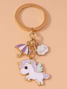 1pc Cartoon Cloud & Unicorn Design Keychain, Accessory Pendant For Handbag, Phone, Gift - Multicolor - View 1