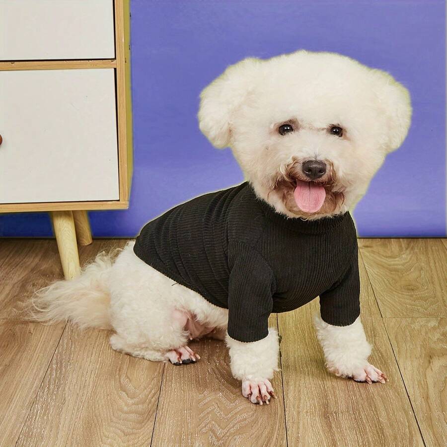 Hanorac cu guler înalt din catifea reiată, îmbrăcăminte în blocuri de culori, strat de bază pentru toamnă/iarnă, potrivit pentru câini de talie mică și medie