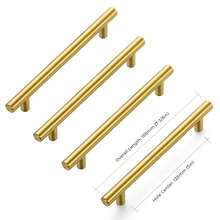 Bộ 4/10 tay nắm tủ bếp bằng đồng thau đánh bóng, tay kéo ngăn kéo bằng thép không gỉ và núm tủ màu vàng - Phụ kiện bền bỉ hiện đại cho đồ nội thất nhà bếp - Vàng - Xem 8