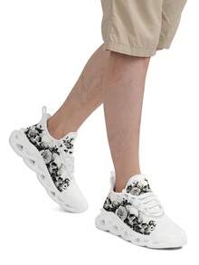 Skull Rose 男士户外跑步鞋，包括加大码，刀片鞋底，舒适透气轻便耐用减震软底网眼印花