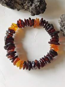 Natural Baltic Raw Amber Bracelet Elastic Therapy Gemstone Bangle Jewelry Indie Stylish Calm And Peace Accessorize Fossil Resin Energy Gift For Couple's Presents For Man And Woman