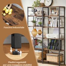 Libreria a 6 livelli, Scaffale Portaoggetti, 30 x 120 x 172,5 cm, Stile Industriale, per Soggiorno, Studio, Balcone, Cucina, Marrone Vintage e Nero - colore granata - Visualizzare 5