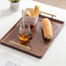 1pc竹托盘，长方形实木托盘，高架家用杯，茶盘，面包盘，蔬菜盘 - 咖啡棕 - 查看 7